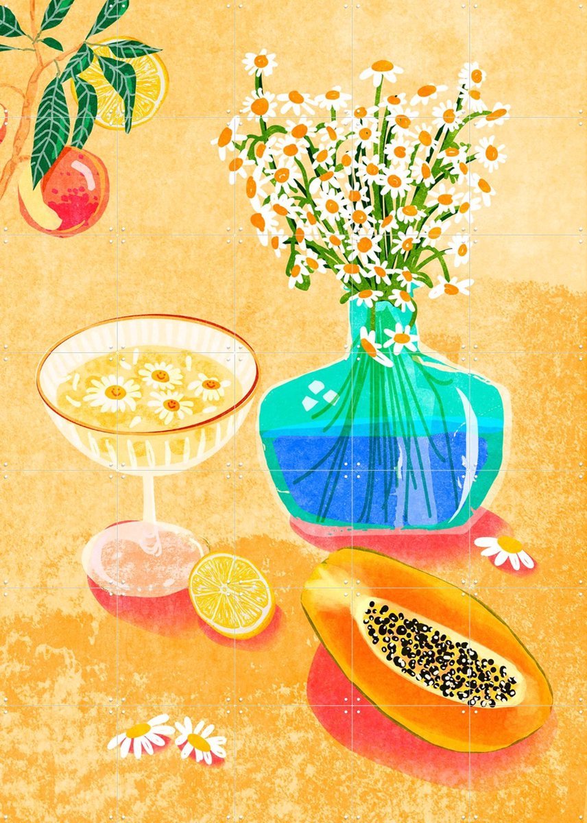 IXXI Still Life Summer Vibes, Raissa Oltmanns - 100 x 140 cm - Gratis ophangtool - Grote wanddecoratie en posters - Illustraties, Kleurrijk, Speels