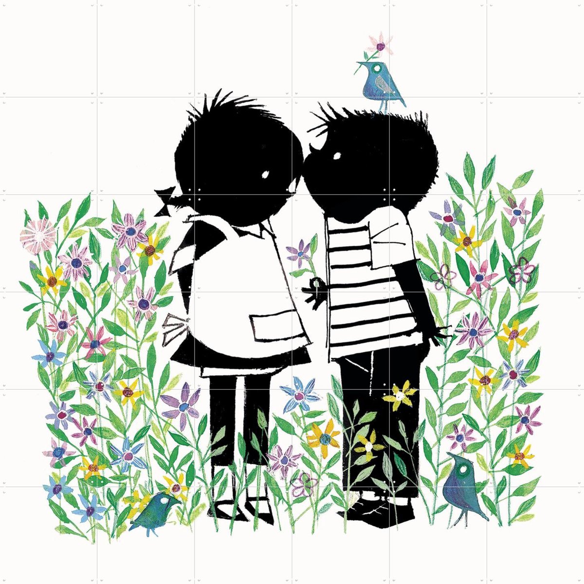 IXXI Bloemen, Fiep Westendorp - 120 x 120 cm - Gratis ophangtool - Grote wanddecoratie en posters - Vintage, Speels, Kleurrijk, Cartoonesk
