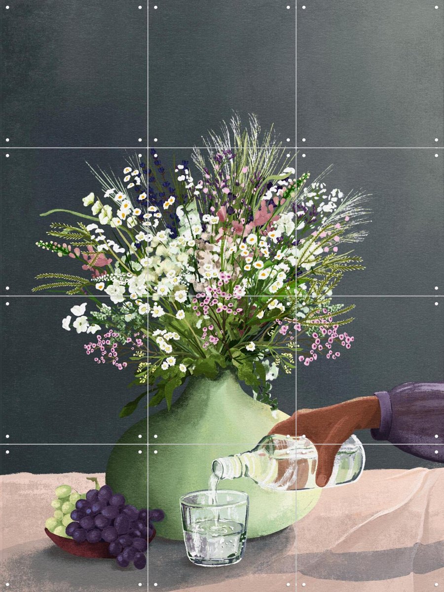 IXXI Frivolous Afternoon, Goed Blauw - 60 x 80 cm - Gratis ophangtool - Grote wanddecoratie en posters - Illustraties, Keuken, Eetkamer, Woonkamer