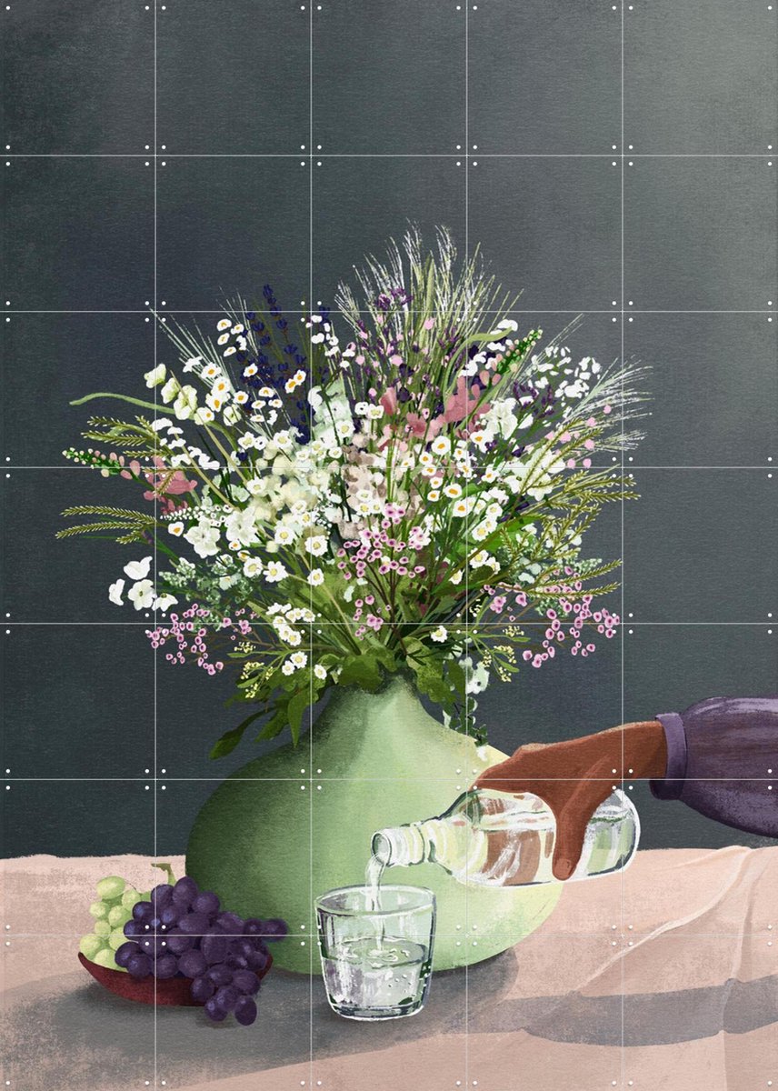IXXI Frivolous Afternoon, Goed Blauw - 100 x 140 cm - Gratis ophangtool - Grote wanddecoratie en posters - Illustraties, Keuken, Eetkamer, Woonkamer