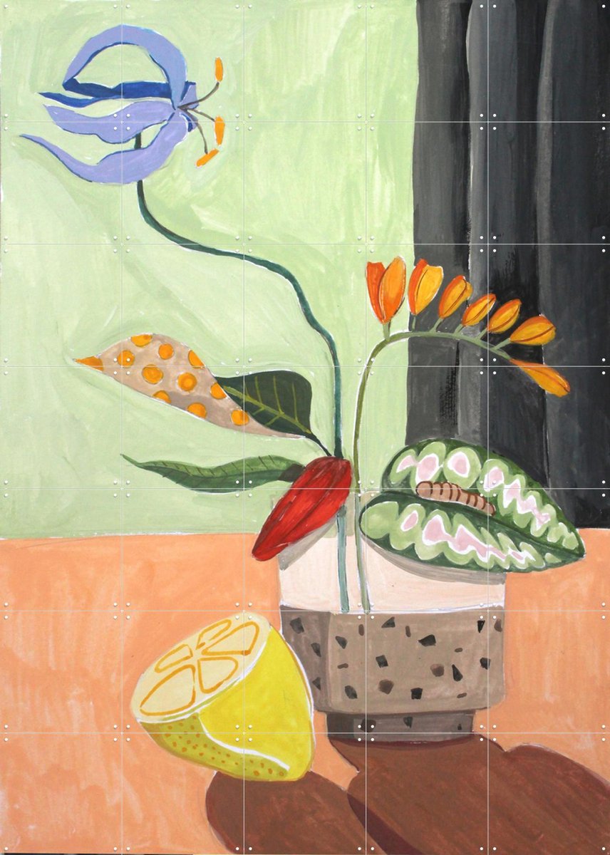IXXI Ikebana, Arty Guava - 100 x 140 cm - Gratis ophangtool - Grote wanddecoratie en posters - Speels, Illustraties, Kleurrijk, Woonkamer, Eetkamer