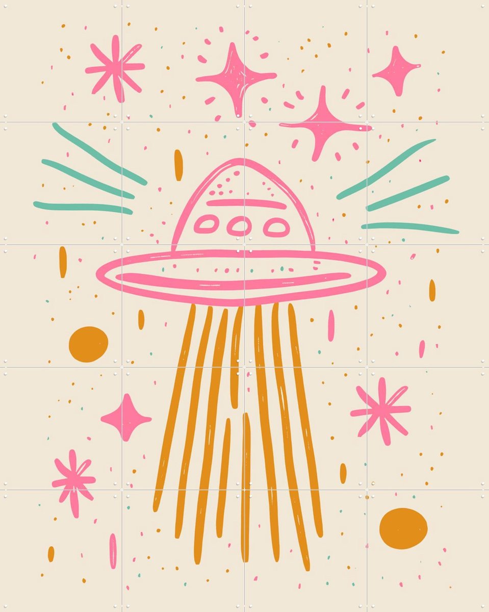 IXXI Pastel UFO, Treechild & Various - 80 x 100 cm - Gratis ophangtool - Grote wanddecoratie en posters Kinderkamer, Babykamer, Baby, Kinderen