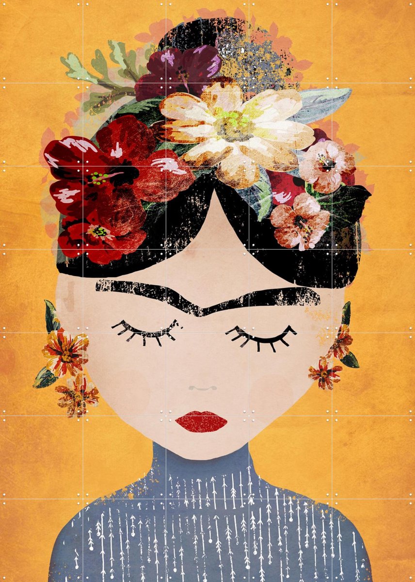IXXI Frida (Yellow Version), Treechild & Various - 100 x 140 cm - Gratis ophangtool - Grote wanddecoratie en posters - Collage, Grafisch Ontwerp, Pop