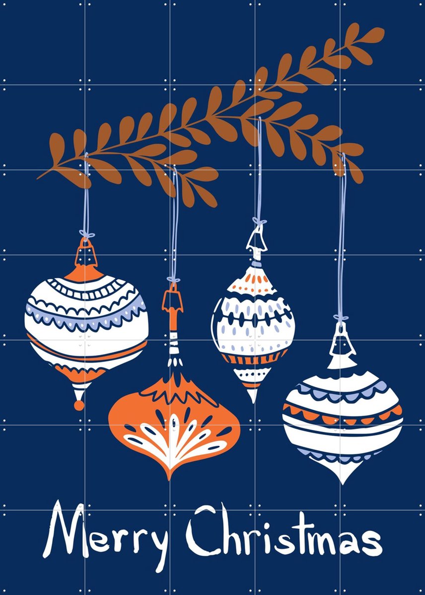 IXXI Cheerful Little Christmas Baubles - Blue, Annick & Various - 100 x 140 cm - Gratis ophangtool - Grote wanddecoratie en posters - Grafisch