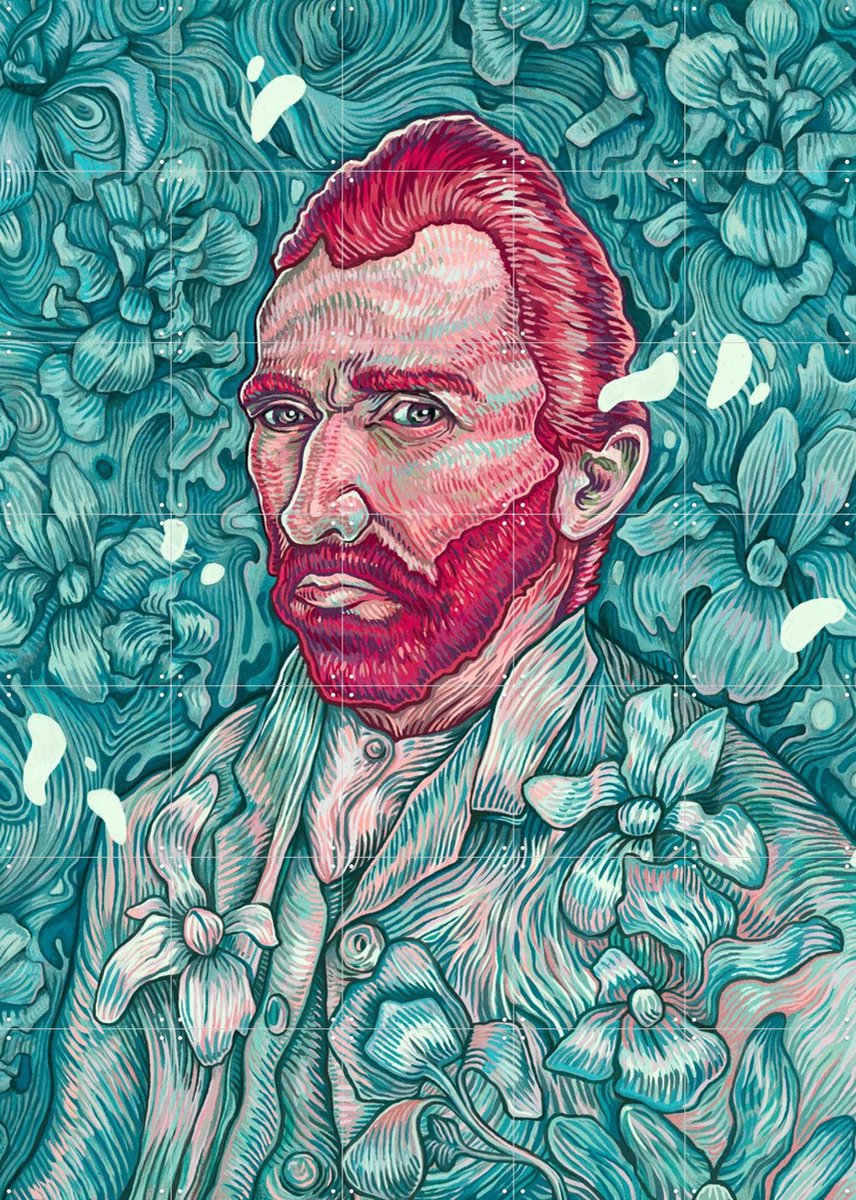 IXXI Van Gogh Self Portrait, Studio Muti & Van Gogh 21st Century - 100 x 140 cm - Gratis ophangtool - Grote wanddecoratie en posters - Kleurrijk