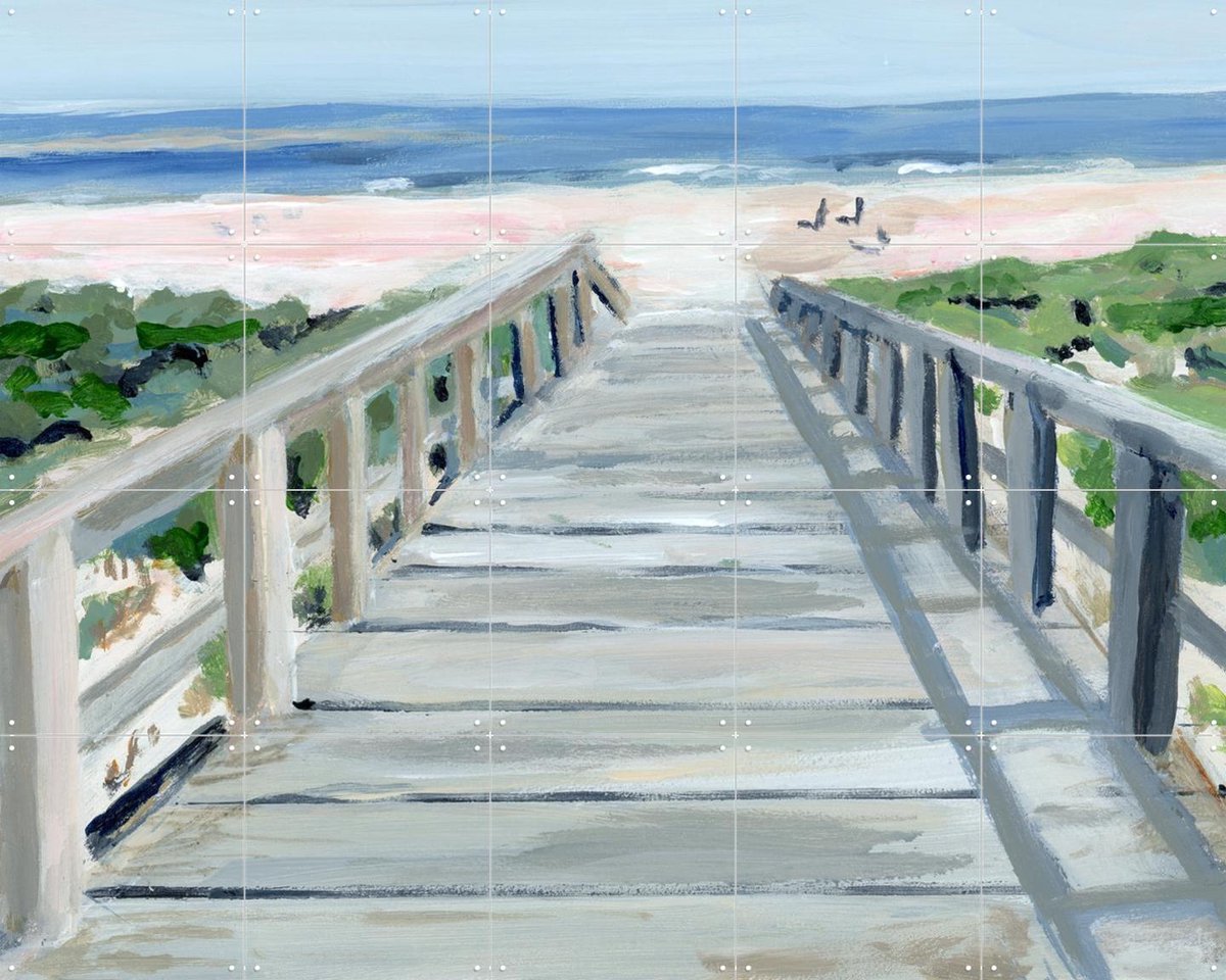 IXXI Beachboardwalk, Green Barn Studio - 100 x 80 cm - Gratis ophangtool - Grote wanddecoratie en posters - Aquarel, Impressionisme, Woonkamer