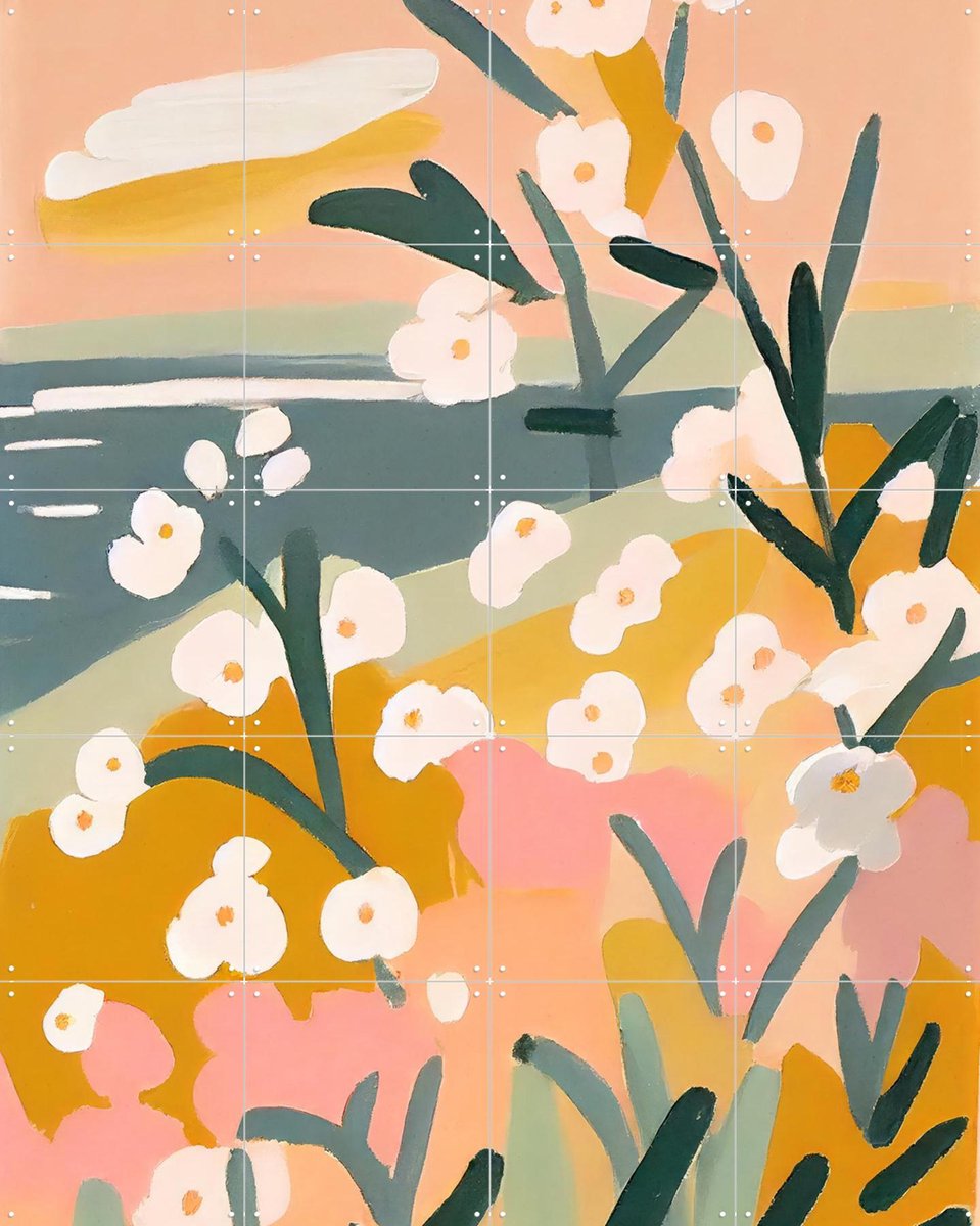 IXXI Flowers By The Sea, Treechild & Various - 80 x 100 cm - Gratis ophangtool - Grote wanddecoratie en posters - Speels, Illustraties, Slaapkamer