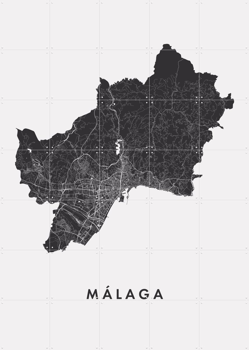 IXXI Málaga City Map, Kunst in Kaart - 100 x 140 cm - Gratis ophangtool - Grote wanddecoratie en posters - Grafisch Ontwerp, Abstract, Minimalisme