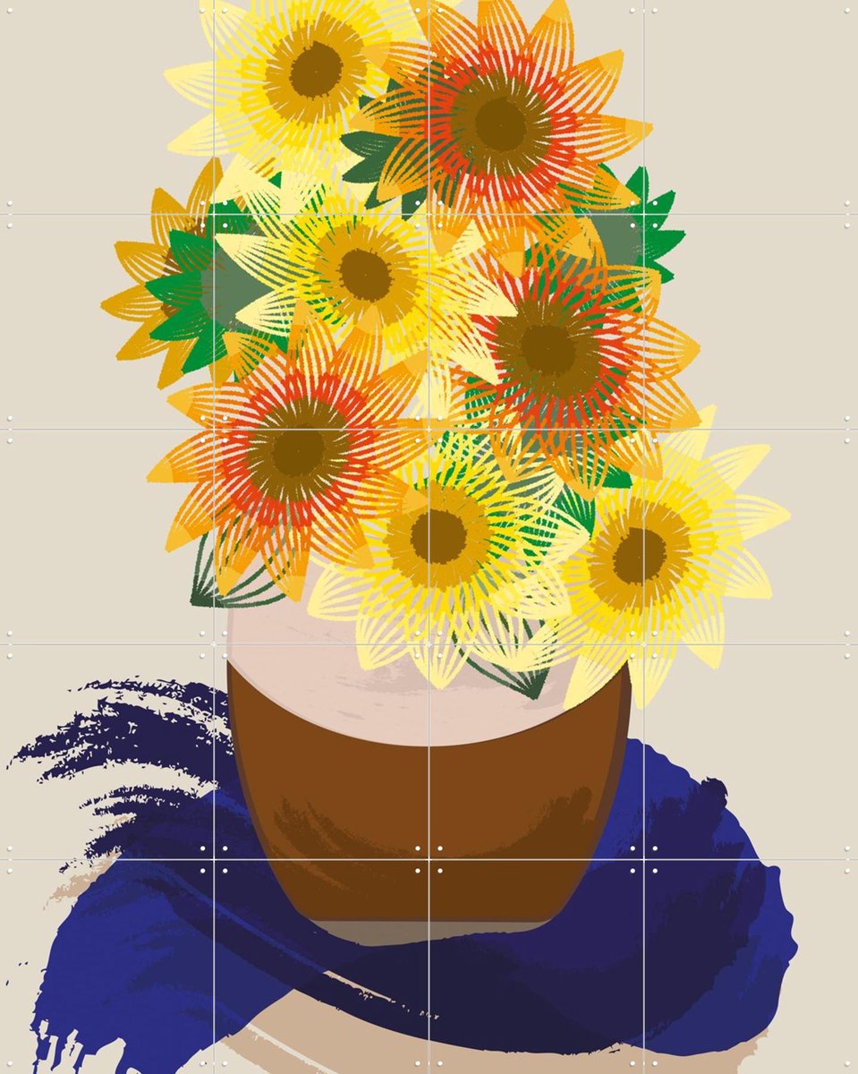 IXXI Sunflowers, Markus Laible & Van Gogh 21st Century - 80 x 100 cm - Gratis ophangtool - Grote wanddecoratie en posters - Illustraties, Kleurrijk