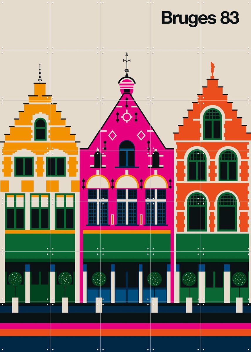 IXXI Bruges 83, Bo Lundberg - 100 x 140 cm - Gratis ophangtool - Grote wanddecoratie en posters - Illustraties, Kleurrijk, Geometrische Kunst, Pop