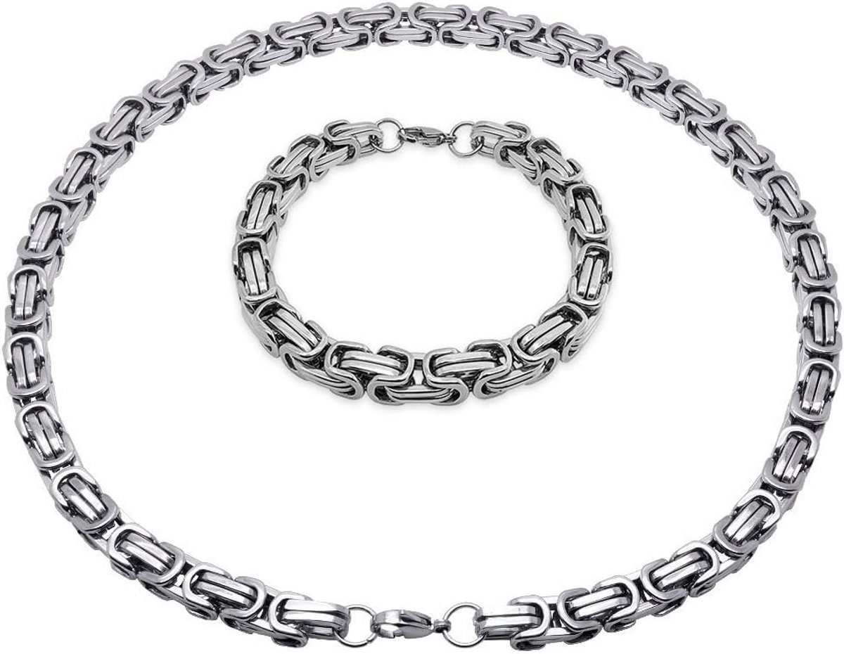 Zilveren Koningsketting Heren RVS - Byzantijnse Stijl Schakelketting voor Mannen en Dames