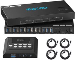 4 Poorts 4K@60Hz HDMI KVM Switch met 2 Monitoren, USB 3.0 en Audio Matrix Ondersteuning