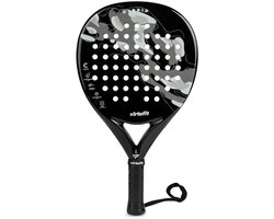 VirtuFit Hybrid Padel Racket - Zwart / Grijs - Druppelvormig Blad - 365 gram - EVA Soft Kern - Carbon Fiber - Met Polskoord - Voor Gemiddelde Spelers