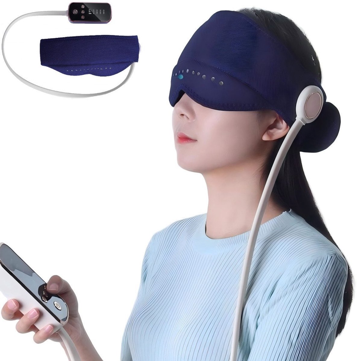 IBETTERTEC - Elektrisch hoofd- en oogmassageapparaat - 360° dekking - Draagbaar - 2000 mAh batterij - Verbeterde slaapkwaliteit - Drie massagemodi - Voor hoofd en ogen - Ideaal cadeau - Blauw