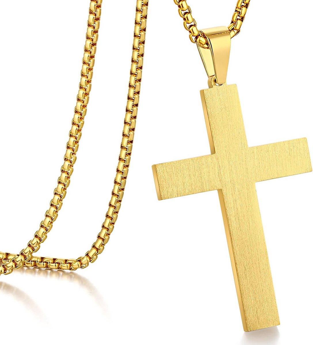 Groot Kruis Hanger Halsketting Roestvrij Staal Heren Dames - Diverse Kleuren en Lengtes