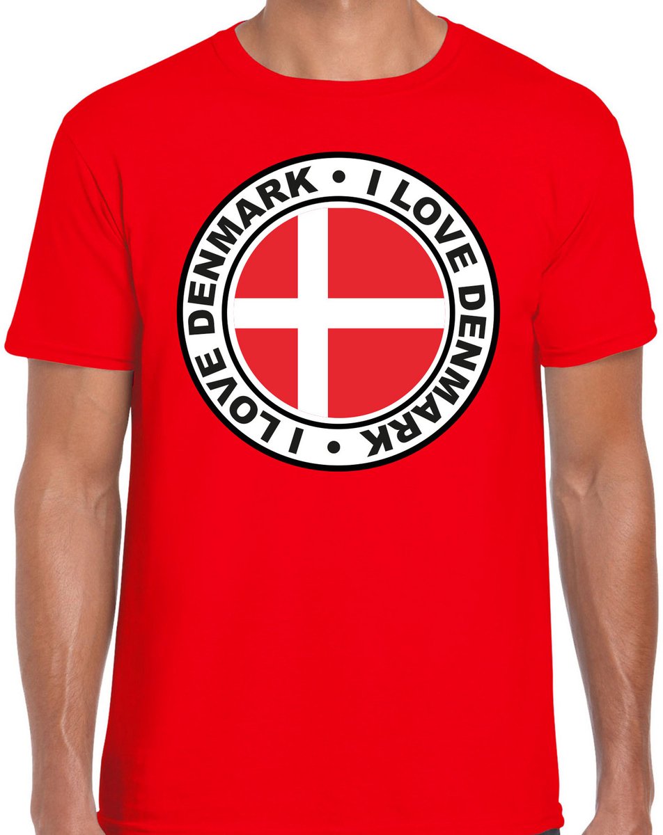 Bellatio Decorations Verkleed T-shirt voor heren - I love Denemarken - rood - voetbal supporter - themafeest XL