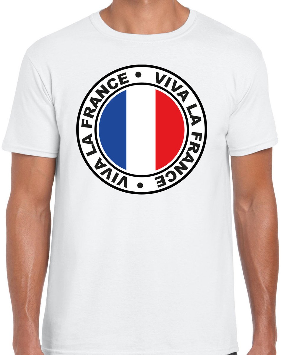 Bellatio Decorations Verkleed T-shirt voor heren - Viva La France - wit - voetbal supporter - themafeest S