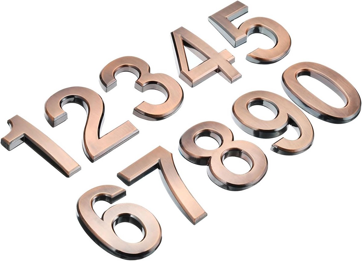 Zelfklevende Huisnummers 0-9 voor Voordeuren en Brievenbussen, 3D XXL Bronze Look