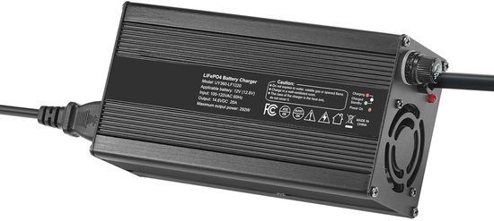 12V 20A lithiumbatterijlader, 14,6V, AC-DC LiFePO4 slimme lader met Anderson-connector, LED-display, 0V-activeringsfunctie, compatibel met lithium LiFePO4 deep-cycle-batterijen voor boten en campers