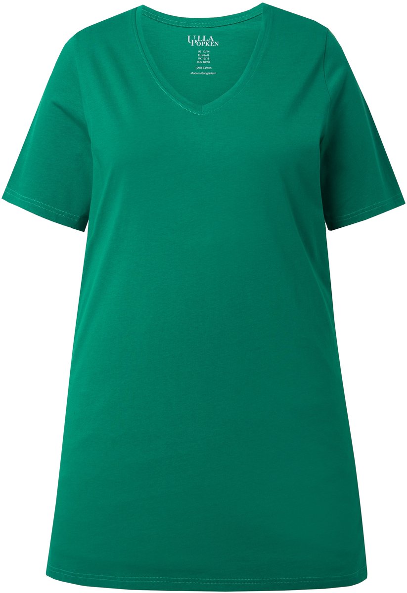 Ulla Popken - Dames - Longshirt A-lijn V-halslijn halve mouwen - Smaragdgroen - Maat 42+