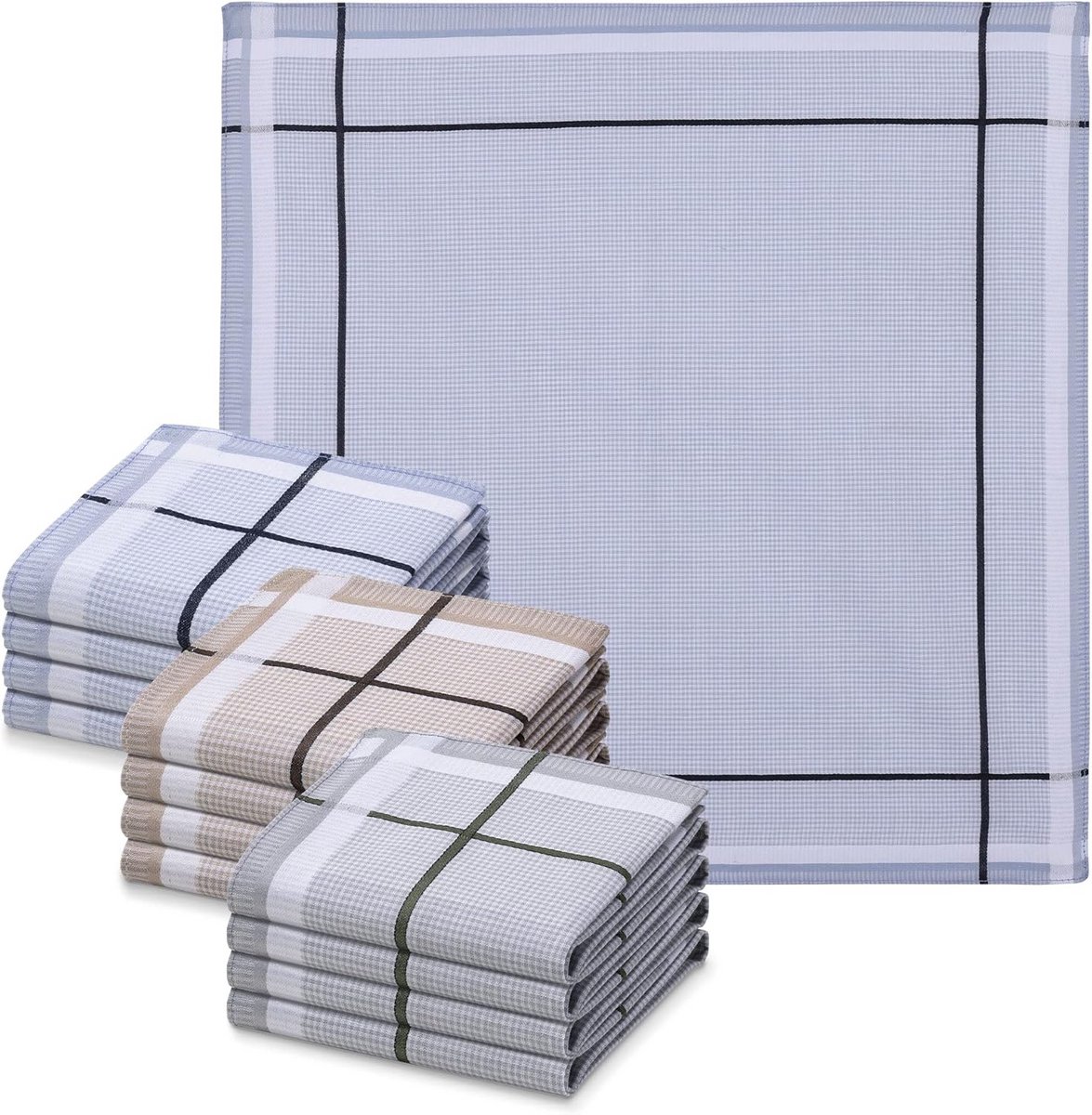 Set van 12 Heren Zakdoeken 100% Katoen - Wasbaar en Herbruikbaar - 40x40 cm