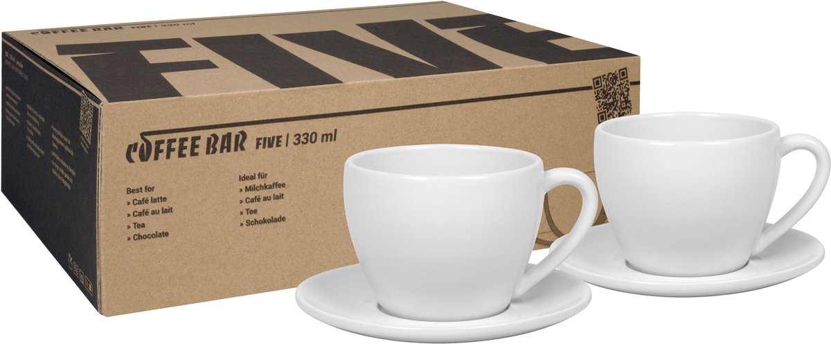 Könitz koffiekopjes set van 2 Coffee Bar FIVE, kopje, porselein, wit, 330 ml, 1758000005
