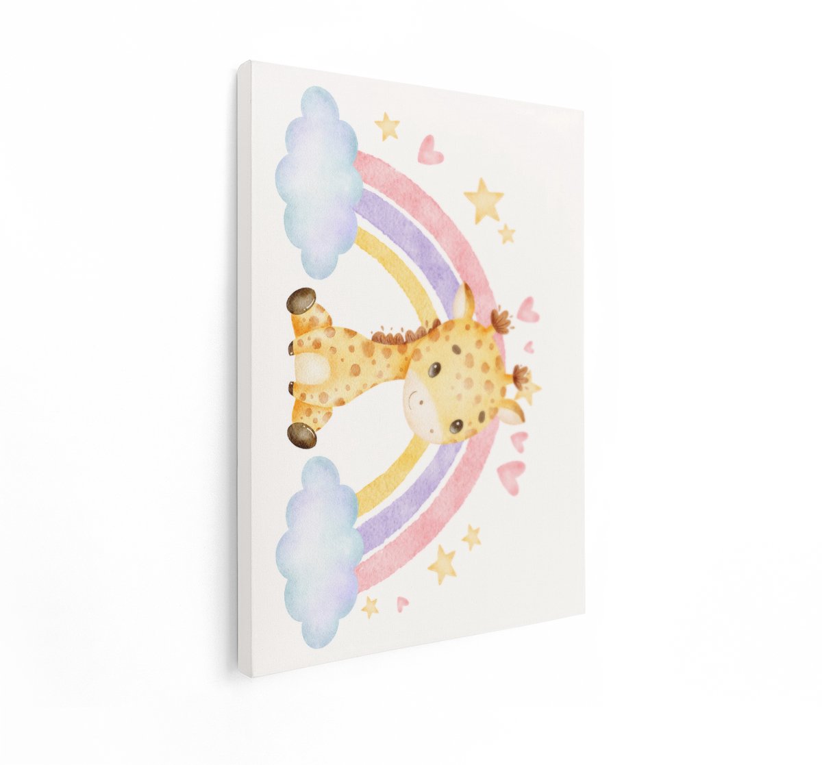 Artaza Canvas Schilderij Baby Giraffe - 30x40 cm - Wanddecoratie Babykamer - Muurdecoratie Regenboog - Schilderijen Op Canvas
