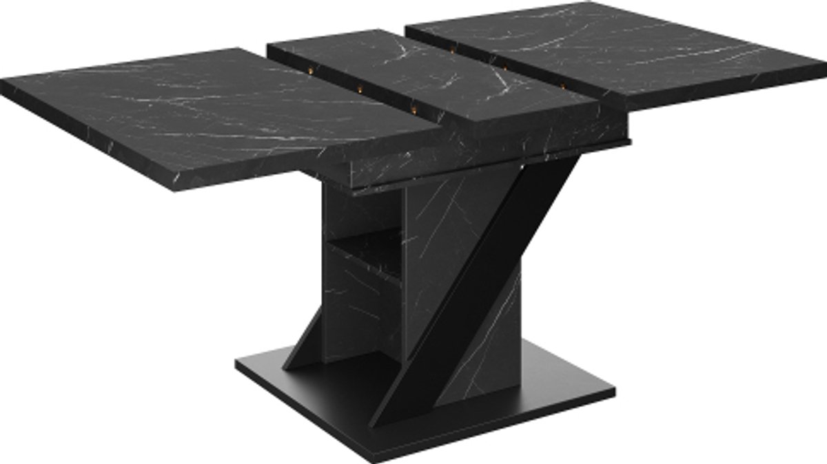 Uitschuifbare Eettafel 110-140 x 80 x 75 cm, Eettafel, Keukentafel, Opbergtafel – Geschikt Voor Keukens en Woonkamers – Zwart, Marmertextuur