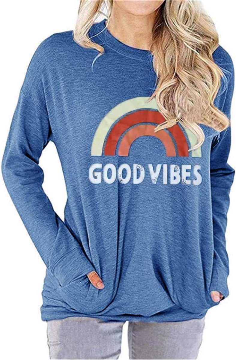 Dames Sweatshirt met Lange Mouw en Zakken - Casual en Losvallende Blouse