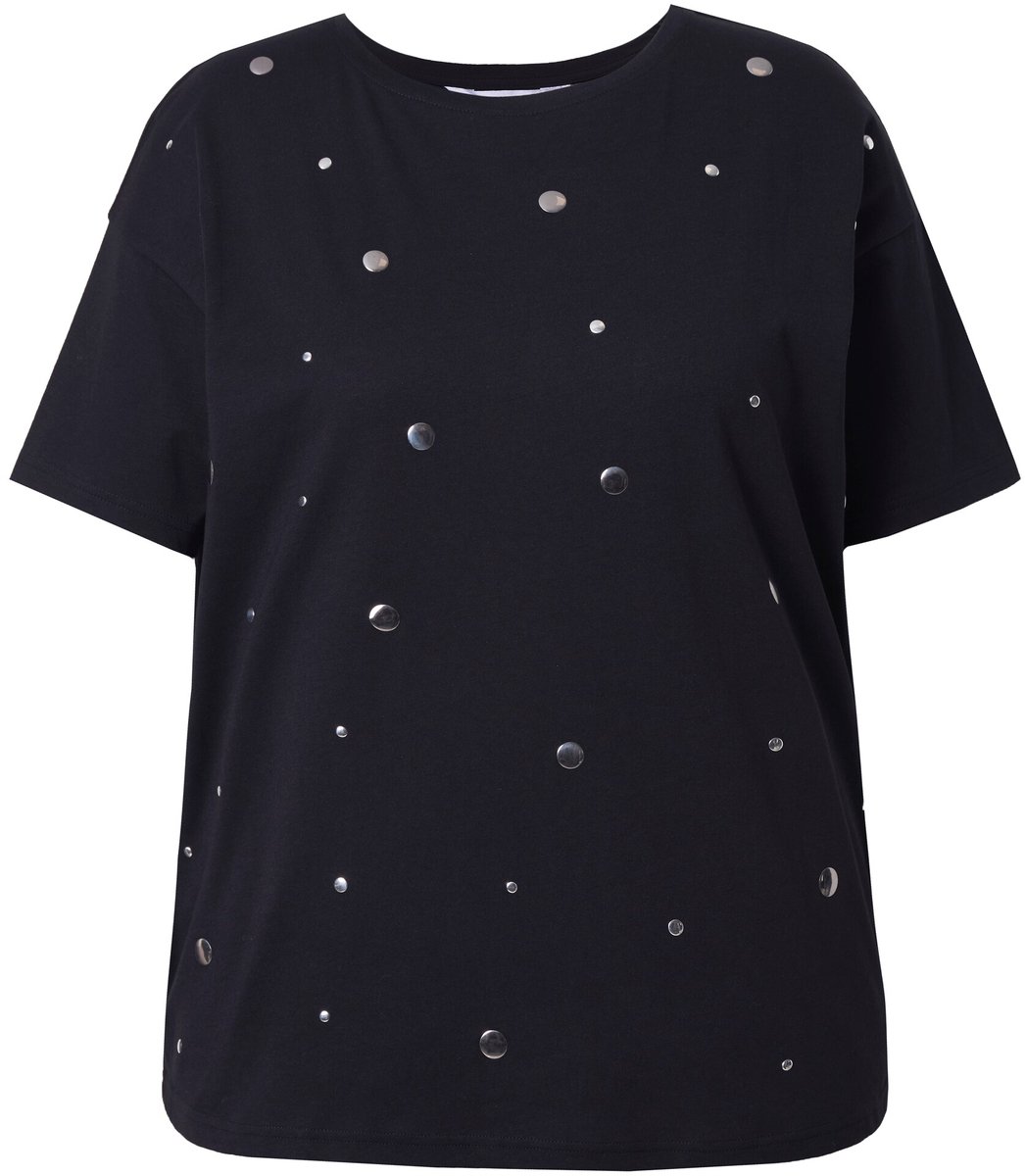 Studio Untold - Dames - T-shirt oversized shape spiegel-applicatie - Zwart - Maat 58+