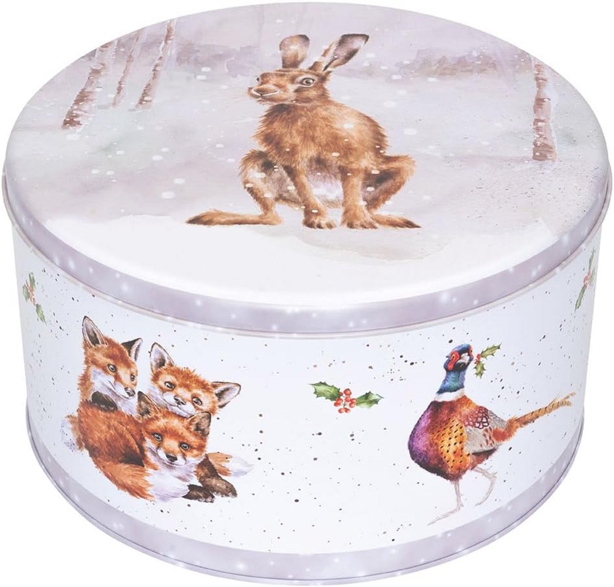 Ronde Kerst Blik met Bosdieren Illustraties Bewaarblik