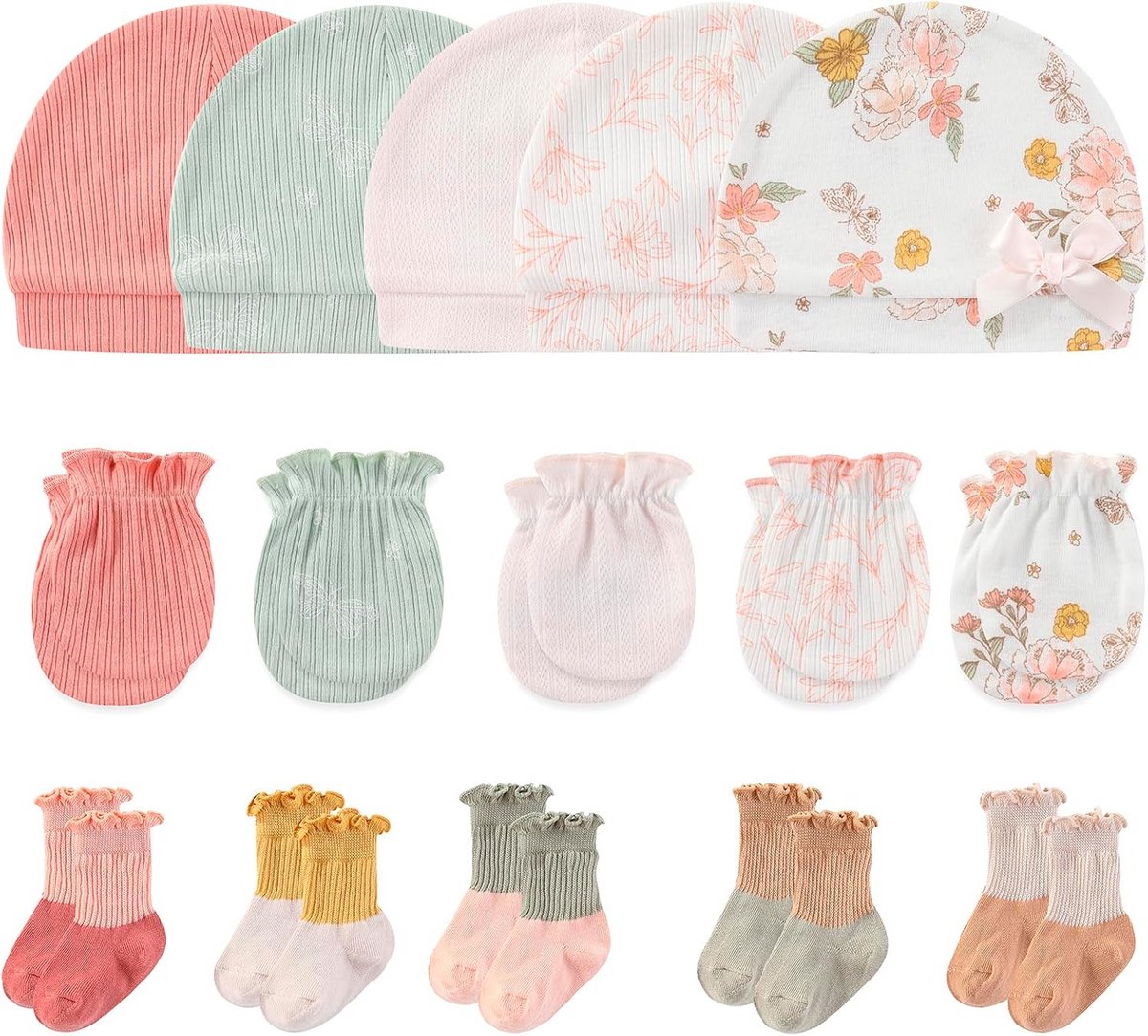 Set van 3: Muts, Wanten en Sokjes voor Pasgeboren Baby Jongen en Meisje (0-6 Maanden)