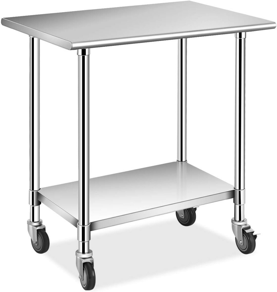 Werktafel RVS met Wielen en Verstelbare Plank - Keukentafel RVS 91,5x61x88,5 cm