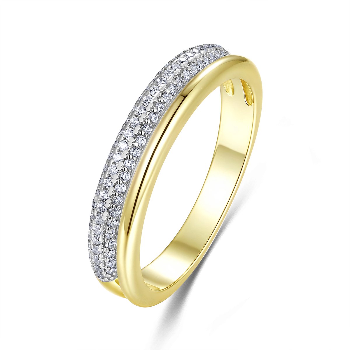 9NB-1676-56 - New Bling - Zilveren Ring met Bovenste Rij Stenen - Goudkleurig - Maat 56