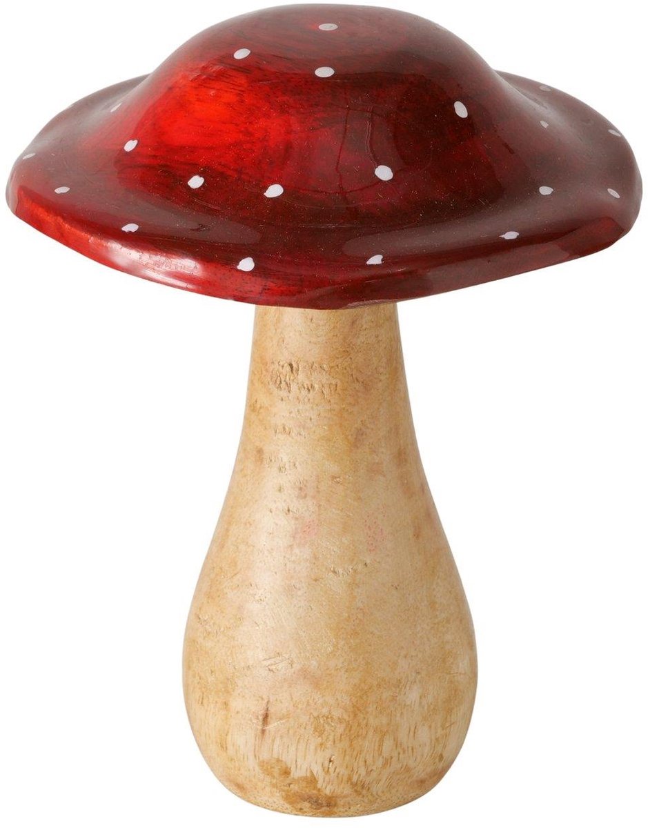 Boltze Home decoratieve paddenstoel hout rood herfst 13x15cm.