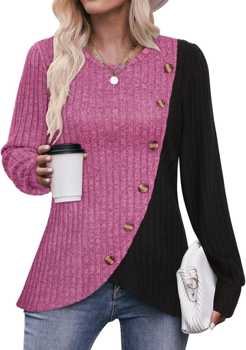 Dames Lichtgewicht Trui Ronde Hals Tops Lange Mouw met Kantdetails