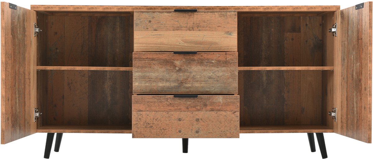 Sideboard / TV Meubel 140 cm - Vintage Bruin & Distressed Houtlook - Met 3 Lades & Verstelbare Planken - Stevige Constructie