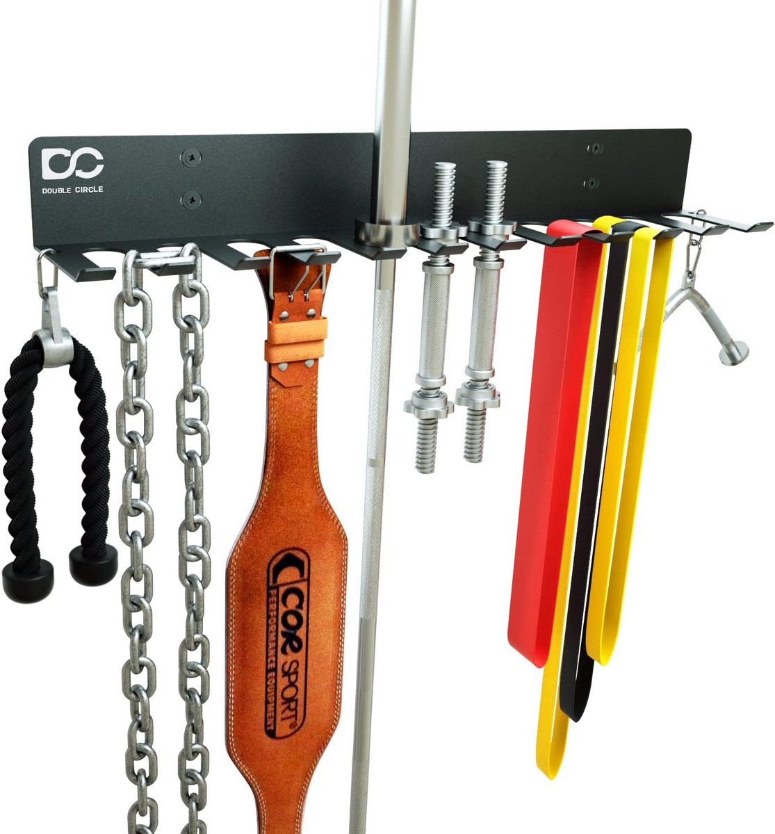 Multifunctioneel Wandrek voor Gym Accessoires - Hanger voor Oefenbanden, Stangen en Gewichthef Riemen