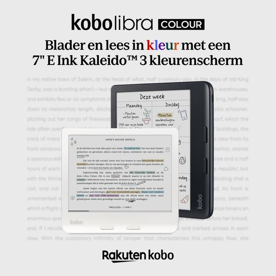 Kobo Libra Colour E-reader Zwart + Kobo SleepCover Hoes Zwart Bundel - 7 inch kleurenscherm - 32GB - Luisterboeken
