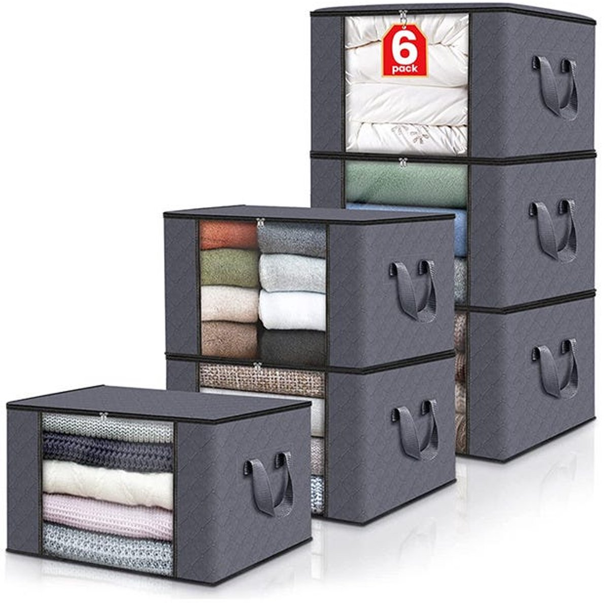 Set van 6 opbergzakken, donkergrijs, stof- en vochtbestendig.