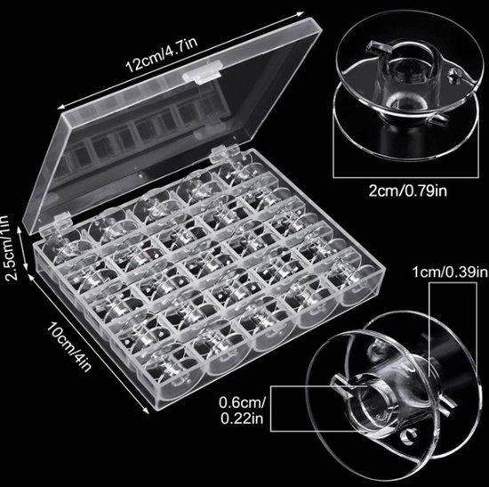 25 stuks - Spoel - Naaimachine spoel - Naaigaren Opbergbox - Spoeltjes voor naaimachines - Kunststof spoel - Organizer Naai Spullen - transparante plastic spoeltjes met spoelhuis - naaimachine accessoires - 2*2*1 cm - transparant — afbeelding 5