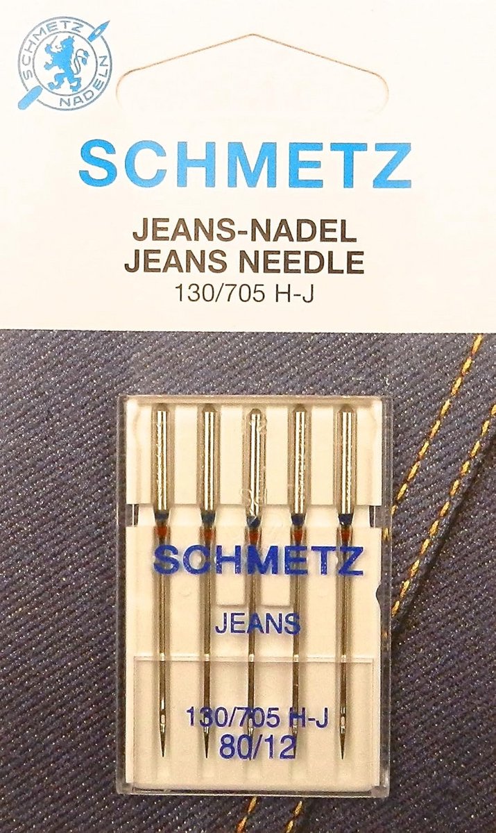 Set van 5 Jeans Naaimachine Naalden (130/705 H-J, Dikte 80/12) voor Dikke Stoffen