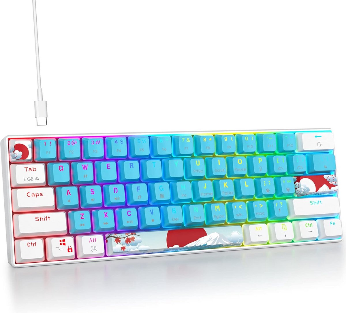 Compact Mechanisch Gaming Toetsenbord 61 Toetsen met RGB Verlichting Bedraad