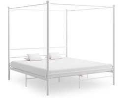 Hemelbed Frame 180x200 cm Wit - Robuust Metalen Bed met Baldakijn