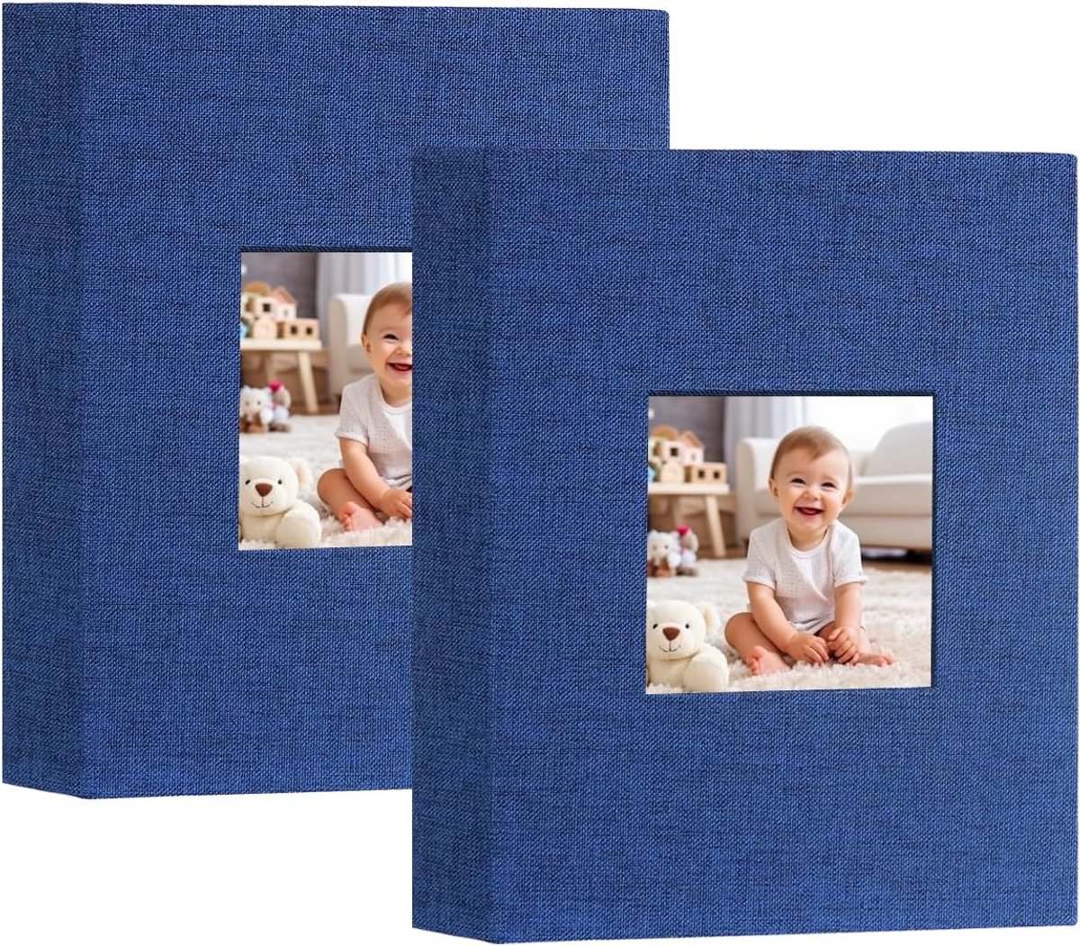 Mini Fotoalbum Linnen Kaft - 2 Stuks - 100 Plekken Voor 10x15 Foto's - Blauw