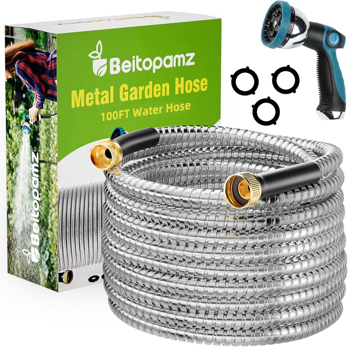 Flexibele Metalen Tuinslang 30 Meter - Kinkvrij & Lekkagevrij - Inclusief Sproeikop