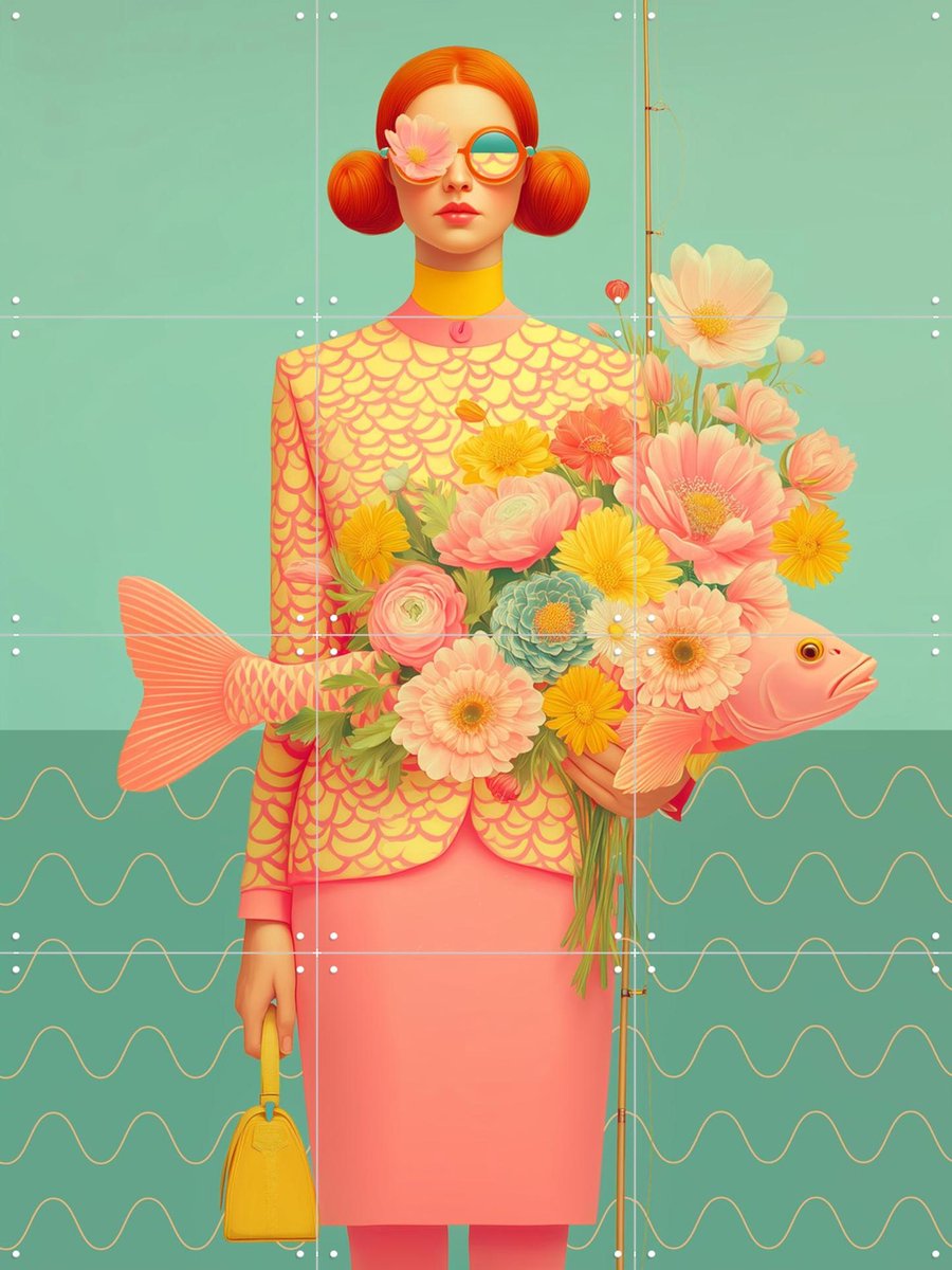 IXXI Fishing season, Mirjam Duizendstra - 60 x 80 cm - Gratis ophangtool - Grote wanddecoratie en posters Woonkamer, Bloemen, Portretten