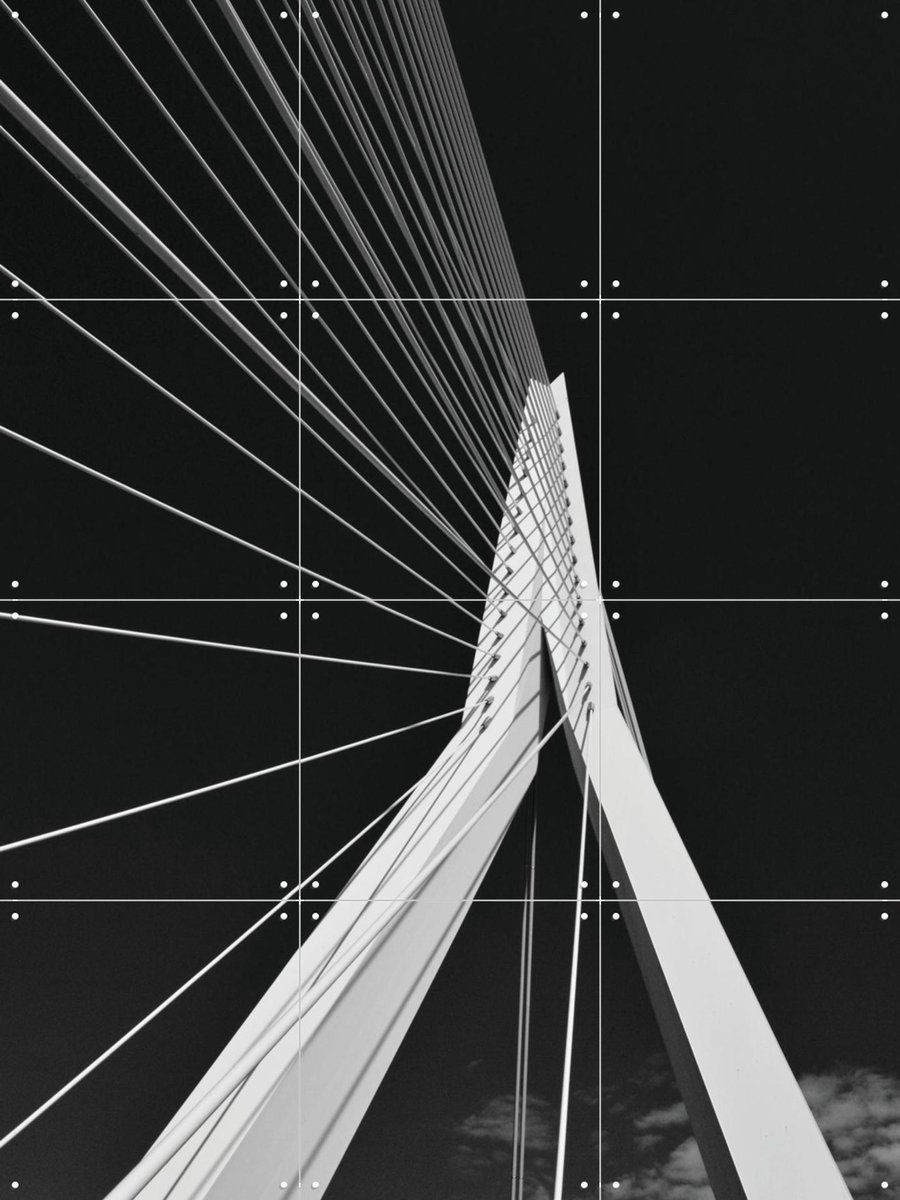IXXI Erasmus Bridge, Edwin Fotografeert & Kunst in Kaart - 60 x 80 cm - Gratis ophangtool - Grote wanddecoratie en posters - Fotografie, Geometrische