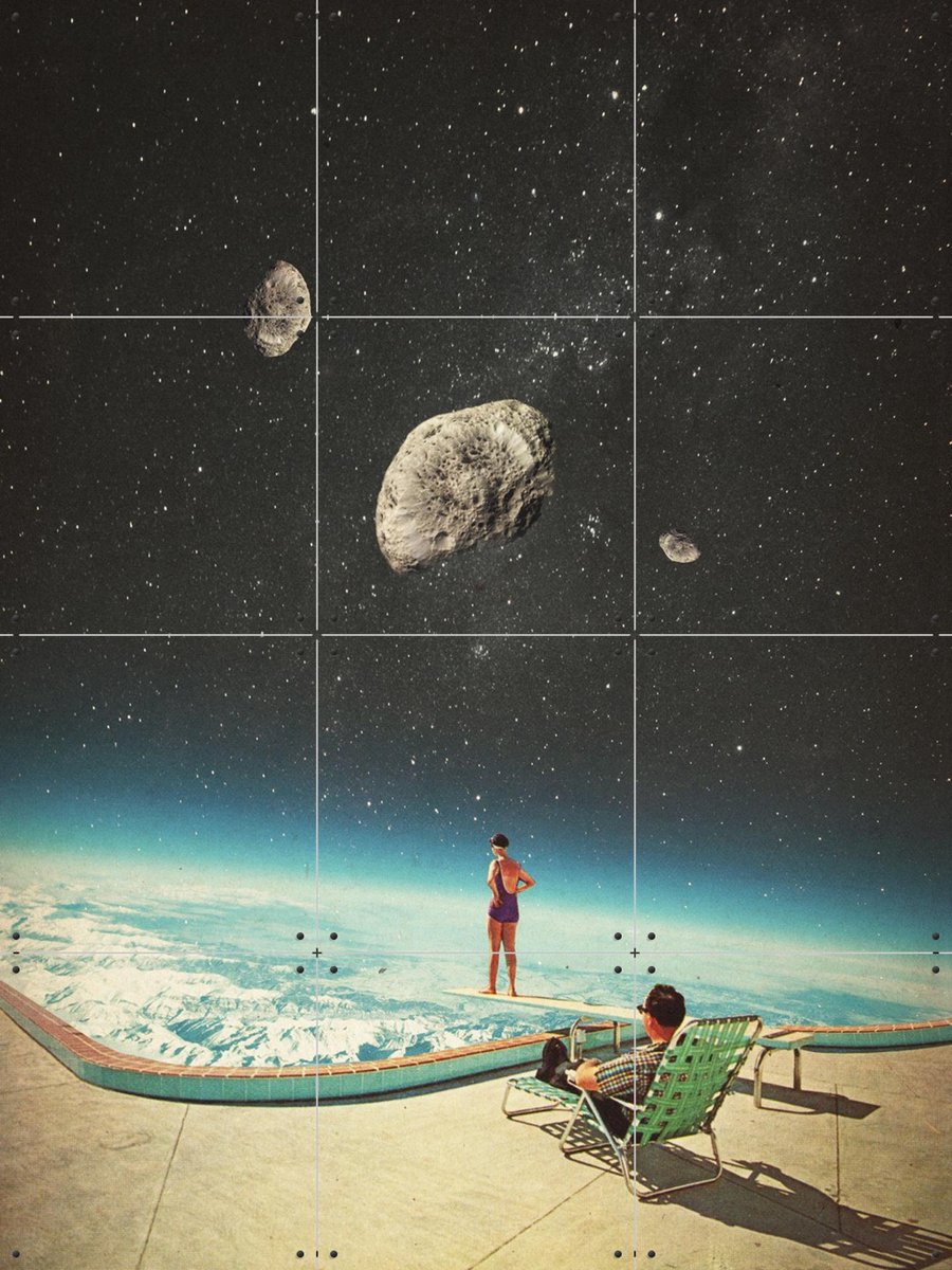 IXXI Summer with a Chance of Asteroids, Frank Moth - 60 x 80 cm - Gratis ophangtool - Grote wanddecoratie en posters - Surrealisme, Collage, Vintage