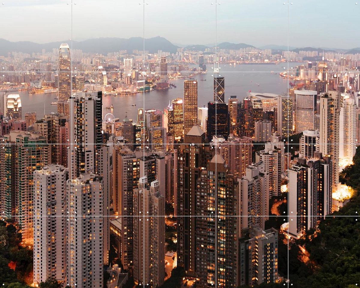 IXXI HongKong Skyline, Claire Droppert - 100 x 80 cm - Gratis ophangtool - Grote wanddecoratie en posters - Fotografie, Realisme, Studeerkamer